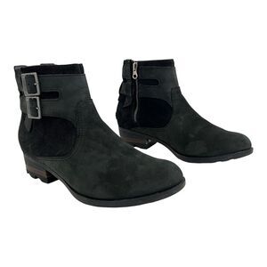 Sorel Lolla Buckle Ankle Boots Women's Size 8.5 Black Suede Booties